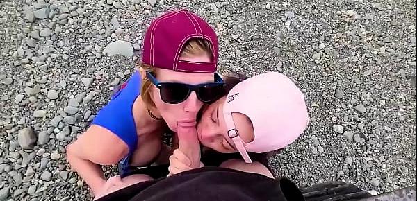  Sexy petite lesbians kissing guys hard cock after they kissed each other